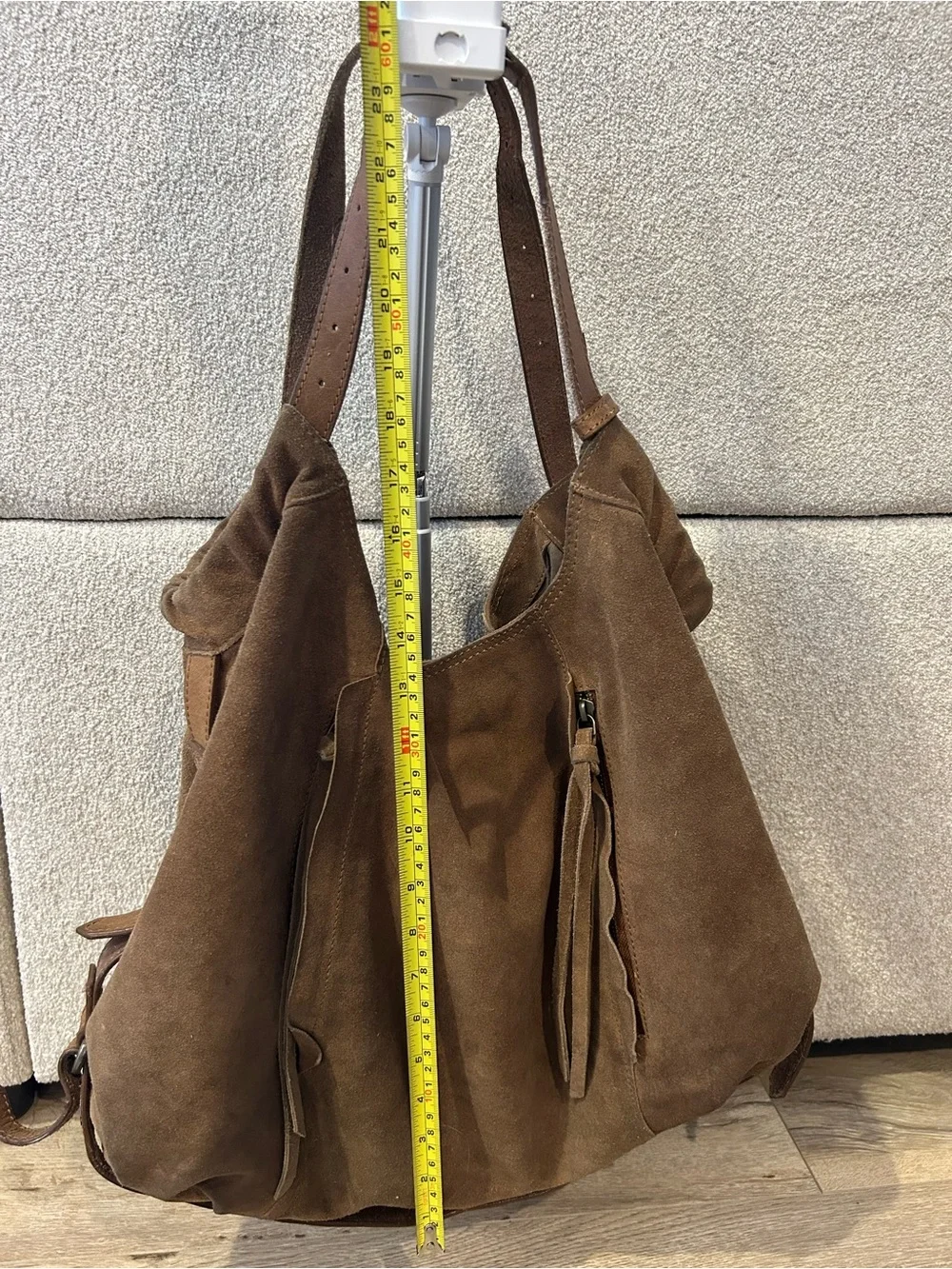 BDG Brown Suede Hobo Bag with Tassel Zips